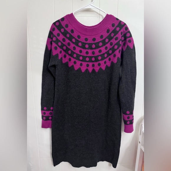 Boden Dresses & Skirts - Boden Rhea Fair Isle Wool Blend Midi Long Sleeve Pink & Gray Sweater Dress US 10